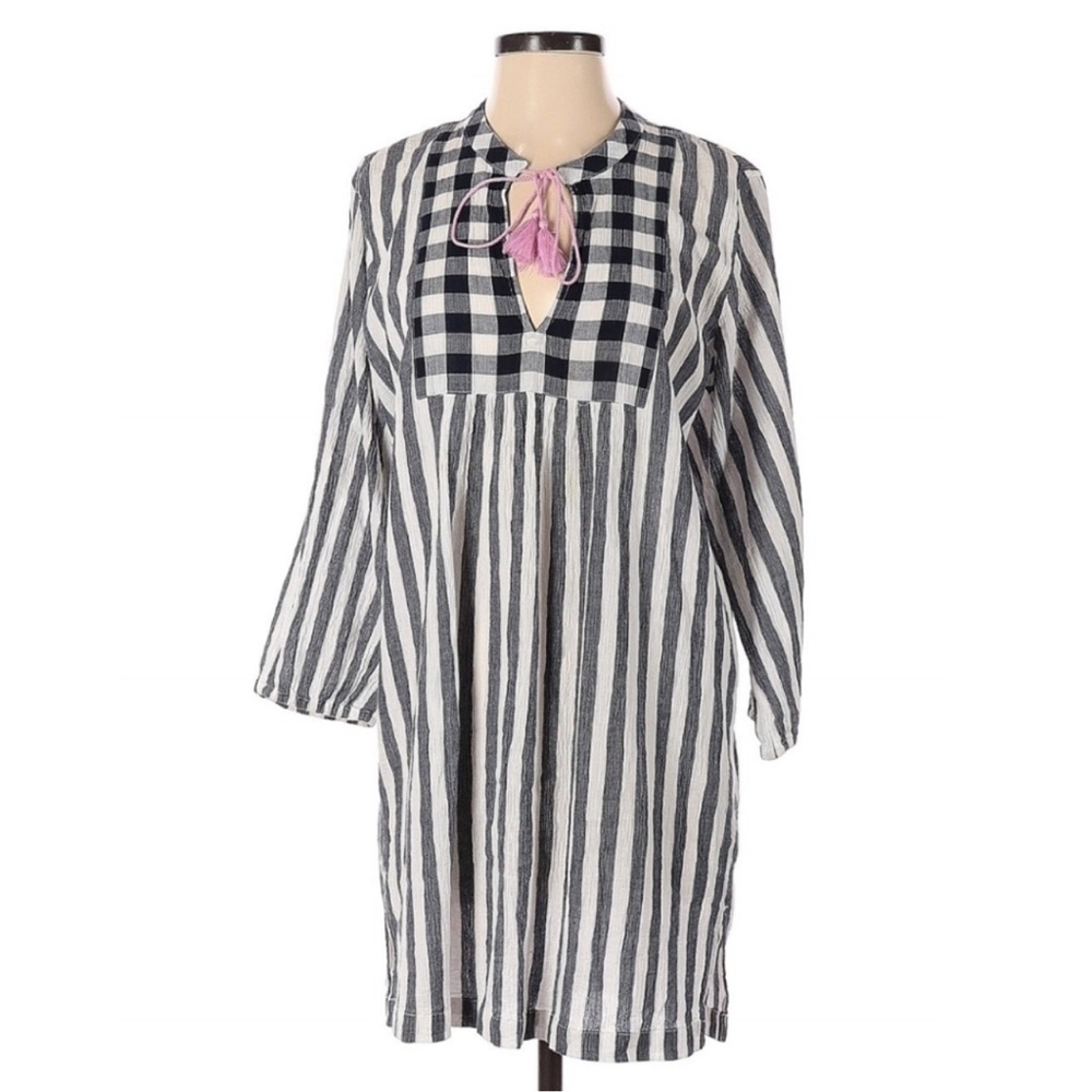 J. Crew Striped Gingham Gauze Cotton Tunic Swim Cover Up Size Small